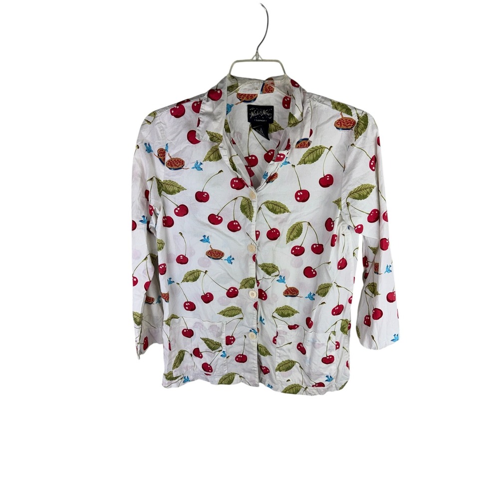 Nick & Nora Sleepwear Womens Medium White Cherry Pie Print Cotton Pajama Top